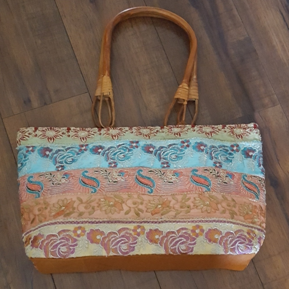 Vintage Multi-color Embroidered Silk Tote